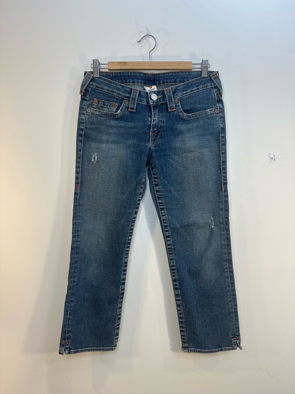 True Religion Kate Jeans Womens 29x24 Blue Denim Cropped Distressed Casual Pants